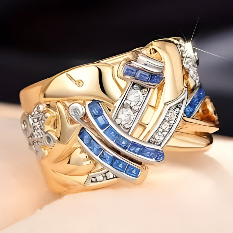 Vintage Gold Blue Zirconia Ring